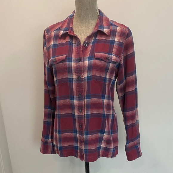Patagonia Plaid Organic Cotton Button Up Flannel Red Blue Shirt Size 10 - Picture 2 of 16